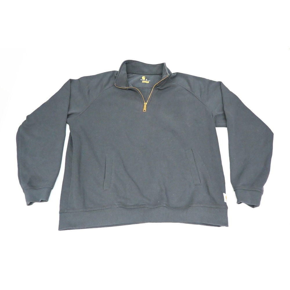 Carhartt Mens XL Black Quarter Zip Sweatshirt K503 Mock Neck Raglan Fleece Back